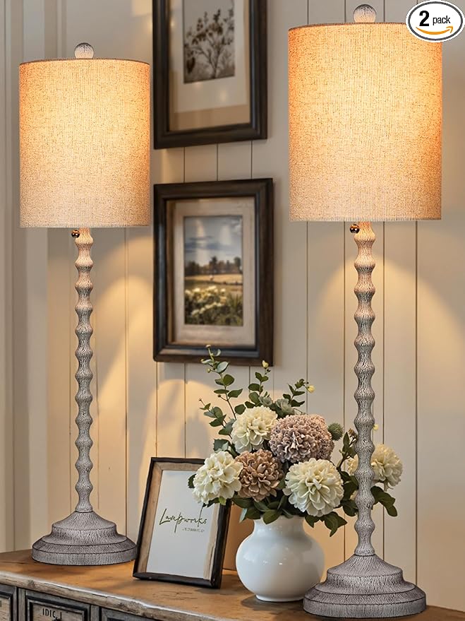 Rustic Farmhouse Buffet Lamps Set of 2, 30" Tall Table Lamps with Metal Base & Linen Shade – UL Certified, Perfect for Adding a Warm, Cozy Glow to Living Rooms, Dining Rooms & Entryways