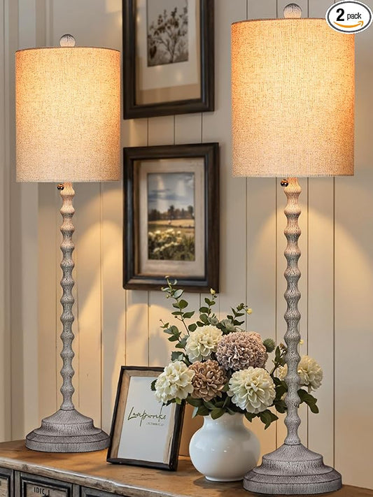 Rustic Farmhouse Buffet Lamps Set of 2, 30" Tall Table Lamps with Metal Base & Linen Shade – UL Certified, Perfect for Adding a Warm, Cozy Glow to Living Rooms, Dining Rooms & Entryways