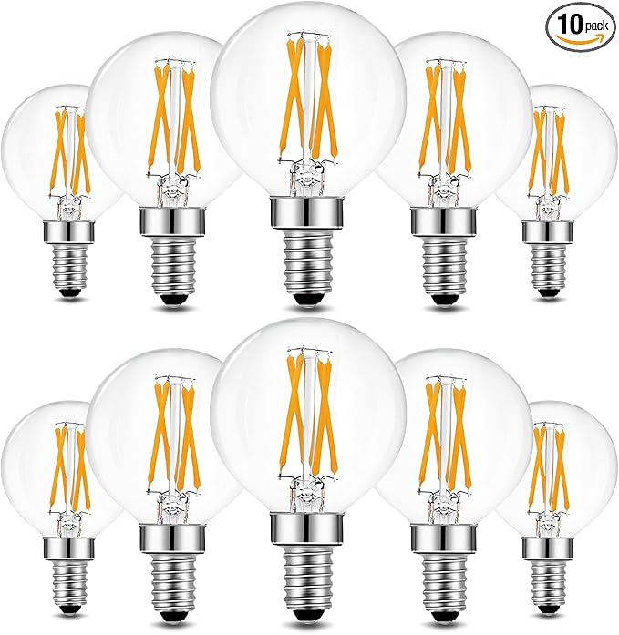 BRIMAX 10 Pack G16.5 Light Bulbs,Small Globe Bulbs Dimmable 4W E12 LED Bulbs 380lm,Equal to Candelabra Bulb 40W,2700K Warm White,AC120V,Flicker Free for Ceiling Fans Pendant Chandelier