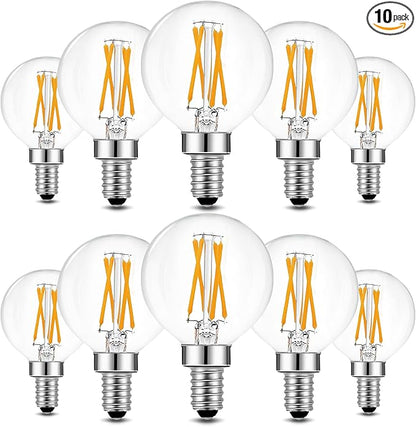 BRIMAX 10 Pack G16.5 Light Bulbs,Small Globe Bulbs Dimmable 4W E12 LED Bulbs 380lm,Equal to Candelabra Bulb 40W,2700K Warm White,AC120V,Flicker Free for Ceiling Fans Pendant Chandelier