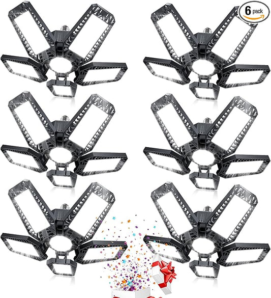 LED Garage Light - 160W 16000LM 6500K LED Garage Ceiling Lights, Screw in Shop Lighting 5+1 Deformable Panels for Attic, Basement, Workshop, E26/E27 (6)