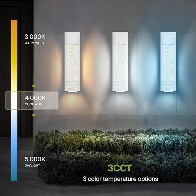 ASD LED 18" Bubble Glass Wall Light Fixture, Outdoor & Indoor Seeded Sconce | 3CCT, Waterproof, Dimmable, ETL Listed | 12W 500LM 3000-5000K 120V | Exterior Lantern, Porch Lighting | White, 4 Pack
