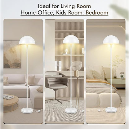 Floor Lamp, Industrial White Floor Lamps for Living Room, 65.6in Standing Lamp, Retro Mushroom Dome Shade, Whole Metal, E26 Socket, Mid Century Modern Floor Lamp for Bedroom/Office,No Bulb