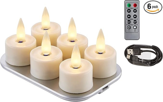 Rechargeable Flameless Candle with Remote Timer, 3D Moving Flame Real Wax Led Candles (Includes Remote Control, Charging Base, and USB Cable) (Wax-Ivory, 1.4in)