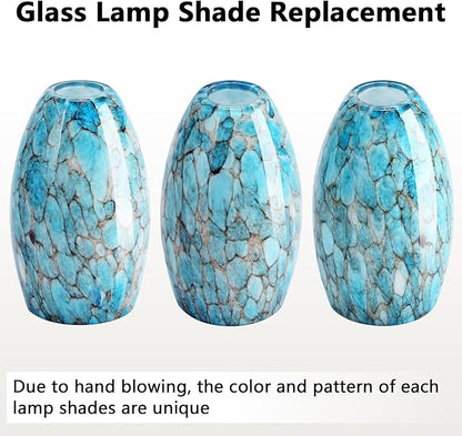 Oval Glass Lamp Shade for Pendant Lights, Blue Glass Lampshades Cover Replacement for Kitchen Island Hanging Ceiling Chandelier, 7.64x4.71" with 1.65" Fitter, Light Bulb Fixture Cover 1 Pack
