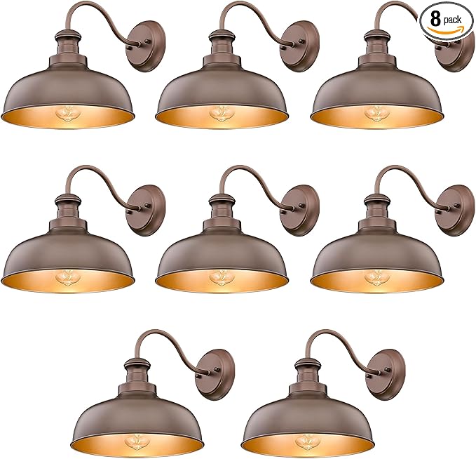 Outdoor Wall Light Fixture, Farmhouse Barn Light, Farmhouse Weatherproof Exterior Wall Sconce, Anti-Rust Outside Lantern Lamp for Porch, Patio, Garage (Oil-Rubbed Bronze, Regular-8Pack)