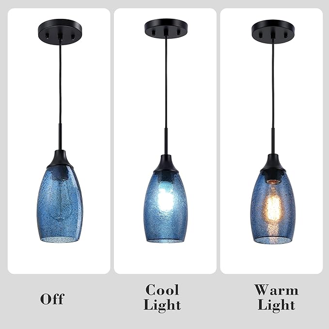 Dark Blue Seeded Glass Pendant Lamp Shade 4.72" Art Glass chandeliers Cover Mini Oval Light Shade Replacement Shade Only Light Fixtures for Kitchen Island Pendant Light 1-Pack