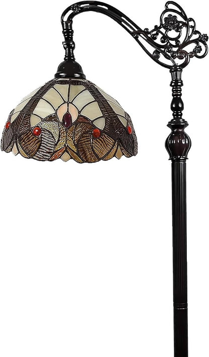 Amora Tiffany Style Floor Lamp Arched Vintage Antique 62" Tall Stained Glass Brown Red Tan Traditional Light Decor Bedroom Living Room Reading Gift AM344FL12 Lighting