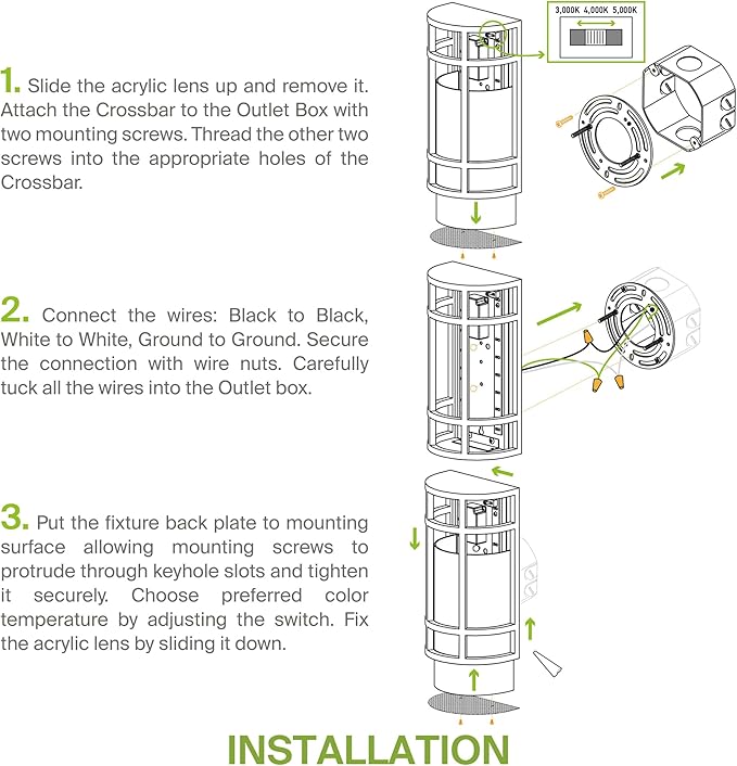ASD LED 36" Half Cylinder Wall Light Fixture, Outdoor Patio Sconce | 3CCT, Stainless Steel, Waterproof, Energy Star, ETL Listed | 28W 2500LM 3000-5000K 100-277V | Exterior Lighting | Black, 4 Pack