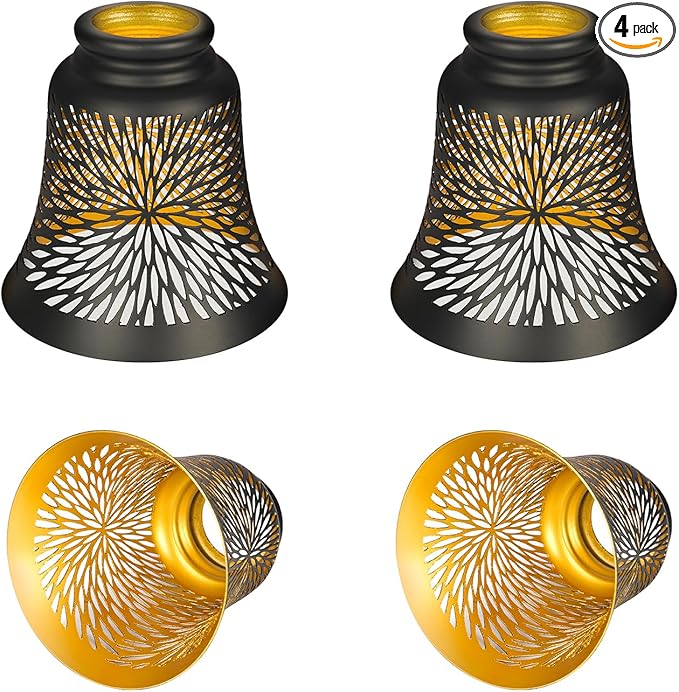 Ceiling Fan Replacement Globes, 4 Pack Chrysanthemum Pattern Fixture Replacement Globes Shades with 1-5/8" Fitter, ALUCSET 4.5" Height and 4-3/4" Diameter, Metal Cover for Pendant Lamp Wall Lamp