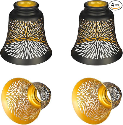 Ceiling Fan Replacement Globes, 4 Pack Chrysanthemum Pattern Fixture Replacement Globes Shades with 1-5/8" Fitter, ALUCSET 4.5" Height and 4-3/4" Diameter, Metal Cover for Pendant Lamp Wall Lamp