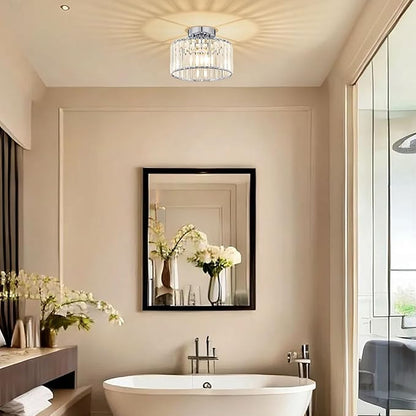 Crystal Chrome Semi Flush Mount Ceiling Light Modern Hallway Light Fixture Metal Close to Lamp for Entryway Bedroom(10.63 inch)
