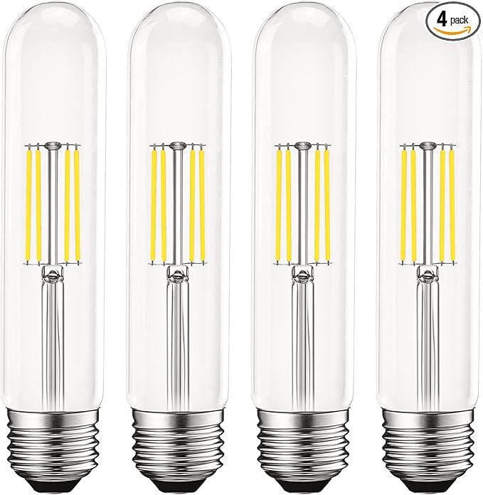 LUXRITE Vintage T9 LED Tube Light Bulbs 60W Equivalent, 5000K Bright White, 550 Lumens, Dimmable Edison Tubular Light Bulbs 5W, Clear Glass, LED Filament Bulb, UL Listed, E26 Standard Base (4 Pack)