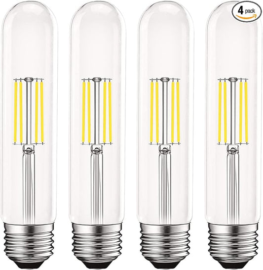 LUXRITE Vintage T9 LED Tube Light Bulbs 60W Equivalent, 5000K Bright White, 550 Lumens, Dimmable Edison Tubular Light Bulbs 5W, Clear Glass, LED Filament Bulb, UL Listed, E26 Standard Base (4 Pack)