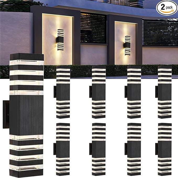 18inch LED Square Up & Down Wall Lights,24W Outdoor Wall Light 4000K Day White Aluminum Body Waterproof IP65 LED Exterior Light Fixtures Wall Mount for House Patio Garage Garden (18inch-8Pack)