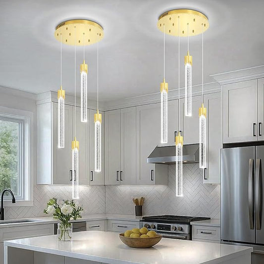 4-Light Pendant Lights Kitchen Island Mini Chandelier,Modern Gold Pendant Light with Remote Control,Teardrop Hanging Light Fixture for Dining Room Hallway