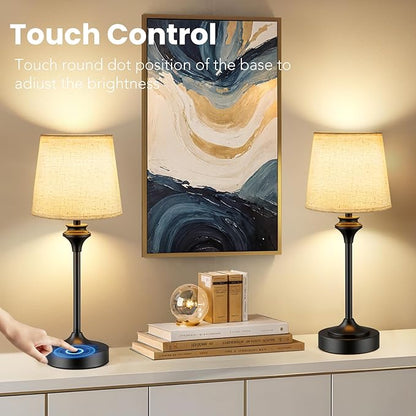 NIORSUN Portables Cordless Table Lamp,Flaxen Fabric Shade Battery Operated Lamp,5200mAh Bedside Table Lamp with Warm White,3 Way Dimmable Touch Desk Lamp for Bedroom Living Room Restaurant (Black)