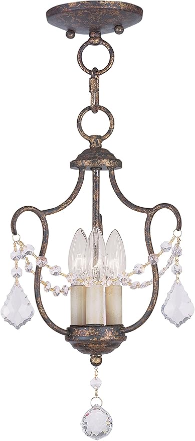 Livex Lighting 6420-71 Chesterfield 3 Light Convertible Hanging Lantern/Ceiling Mount, Hand Applied Venetian Golden Bronze