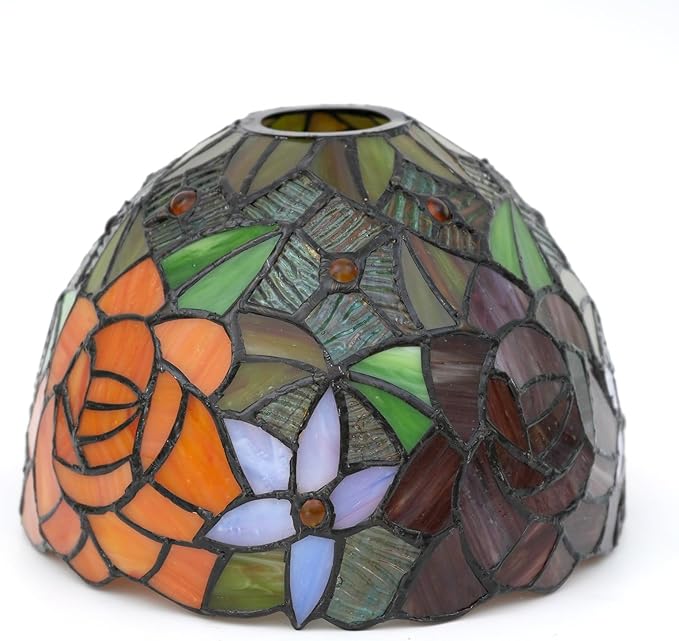 Tiffany Replacement Lamp Shade, 8 Inch Gorgeous Roses Stained Glass Lamp Shade Handmade Vintage Lampshades Accessories Fit for Table Lamp Pendant Light Wall lamp
