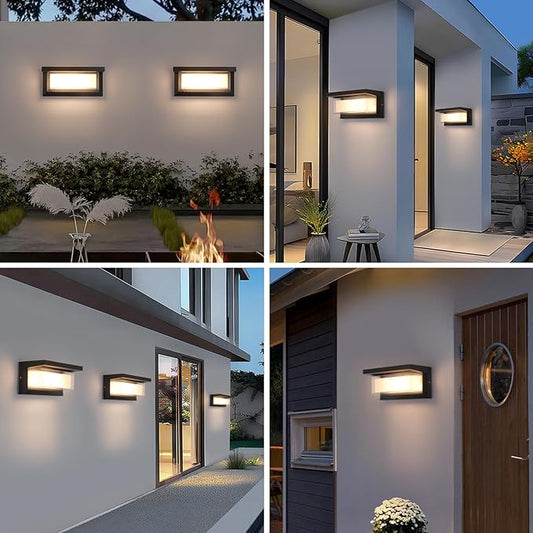 4 Pack 24W LED Outdoor Wall Lights Exterior/Interior Adjustable 3-Color Sconces Lights 2100LM IP65 Waterproof Modern Outdoor Wall Mount Lighting Fixtures Aluminum Wall Lights Compatible with Dimmers
