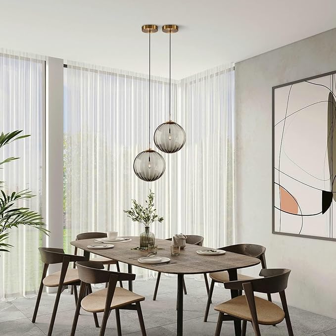 KCO Lighting Modern Large Globe Pendant Light Fixture Mid Century Smoke Grey Glass Pendant Light Vintage Hanging Lights Single Gold Globe Chandelier Kitchen Island Lighting (Smoke Gray-9.8”)