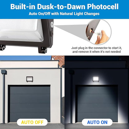 JTT 150W LED Wall Pack Light with Dusk to Dawn Photocell,22500LM 5000K Daylight IP65 Waterproof WallPack Lights Outdoor LED [Eqv. 1200W HPS/HID] for Parking Lot,Warehouse,Yard ETL-2Pack