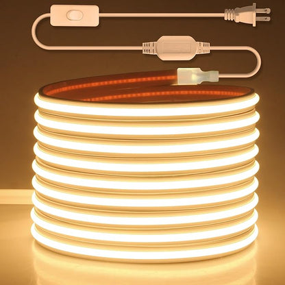 Aclorol AC 110V COB LED Strip Lights Warm White for Bedroom 16.4ft 3000K 120V Plug in LED Rope Lights Outdoor Waterproof IP68 Flexible High Density COB LED Tape Lights for Patio Garden Decor 288led/M