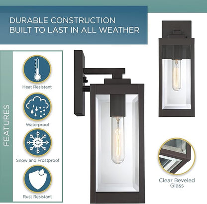 Quoizel Westover Modern Wall Sconce, 14.25 Inch Western Bronze 1-Light Outdoor Light Fixture, Clear Beveled Glass Wall Lantern, 100 W, Industrial Design Wall Light for Porch, Patio, Gazebo or Yard