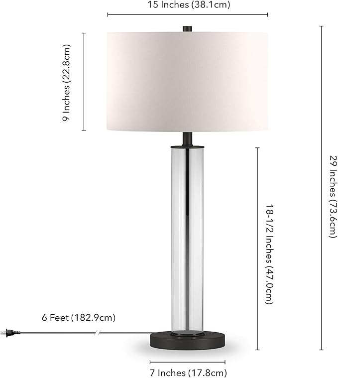 Harlow 29" Tall Table Lamp with Fabric Shade in Clear Glass/Blackened Bronze/White