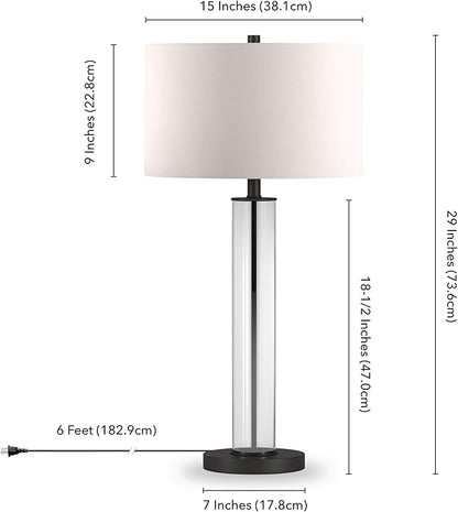 Harlow 29" Tall Table Lamp with Fabric Shade in Clear Glass/Blackened Bronze/White