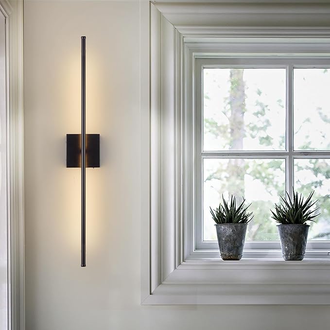 Battery Operated Wall Sconces with Remote Control, Dimmable Wall Sconces Set of Two, 350°Rotate, 3000K LED Black Wireless Wall Light for Living Room, Hallway, Bedroom, 40.1 Inch (2 Pack)