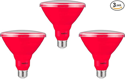 Sunlite 40242 LED PAR38 Colored Recessed Light Bulb, 15 watt (75W Equivalent), Medium (E26) Base, Floodlight, ETL Listed, Red, 3 Pack