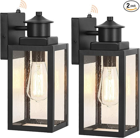 BesLowe 2-Pack Dusk to Dawn Outdoor Wall Lights, Modern Porch Lights Outdoor Sconces with Seeded Glass, Matte Black Exterior Lighting Fixtures Wall Mount, Outside Lights for House Front Door Garage
