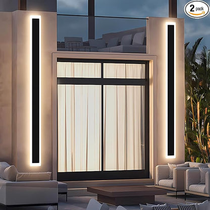 2-Pack Outdoor Wall Lights, 47.2inch Long Wall Sconce Modern Porch Light, Black Exterior Sconce Light Fixture, IP65 Waterproof Outside Lights for Patio House Garage Porch (3000k)