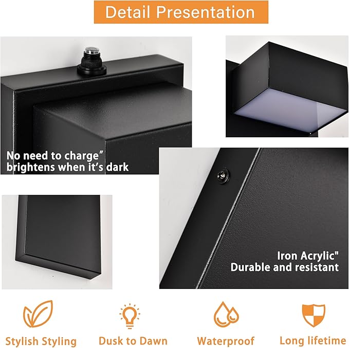 Alighting Outdoor Wall Light Fixtures with Dusk to Dawn Sensor, Modern Black LED Porch Lights Outdoor, 3000K Warm White Waterproof Wall Sconce for House, Garage, Patio, Entryway