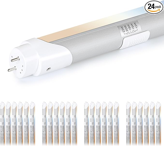 H&B Luxuries 4FT T8 LED Tube Light, Type A+B, 5 Power(12W-22W) & 5 Colors(3500K-6500K) All in 1,Plug and Play or Ballast Bypass, T8 T10 T12 Fluorescent Bulbs Replacement, ETL DLC (24 Pack)