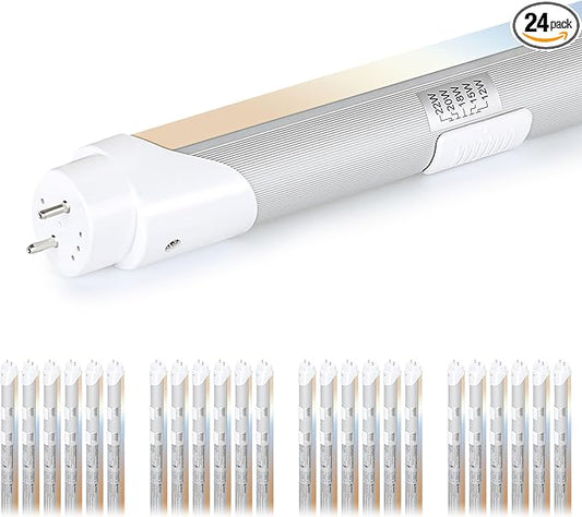 H&B Luxuries 4FT T8 LED Tube Light, Type A+B, 5 Power(12W-22W) & 5 Colors(3500K-6500K) All in 1,Plug and Play or Ballast Bypass, T8 T10 T12 Fluorescent Bulbs Replacement, ETL DLC (24 Pack)