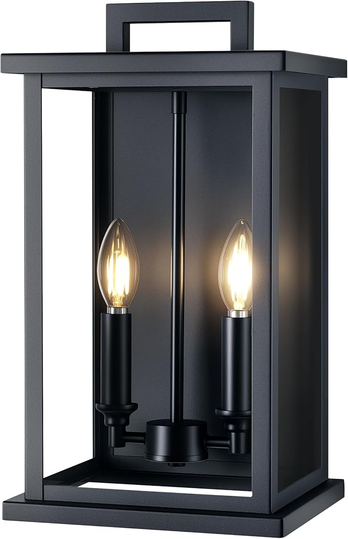 Large Outdoor Sconce Garage Lights Modern Outdoor Wall Light Exterior Wall Lantern Lights for House,Front Porch,2-Light Patio Wall Light Fixture with Thick Glass Shades E12 Waterproof 1 Pack