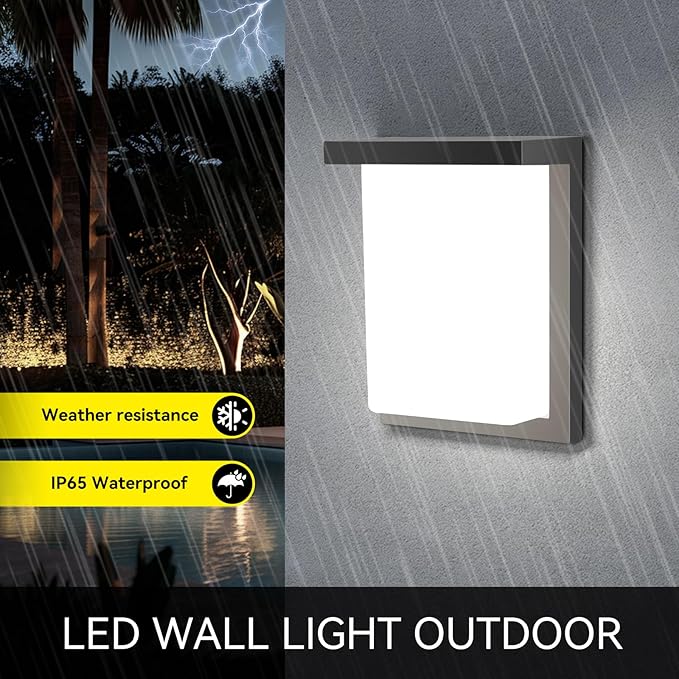 LED Outdoor Wall Porch Light 2 Pack 3000K 4000K 6000K Adjustable Waterproof Modern Wall Sconce Aluminum Exterior Light Fixture Wall Mount ETL IP65 8 Inch 12W Black