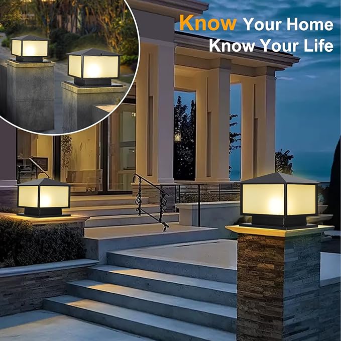 SLAWA Outdoor Column Lights with Mount Base, Exterior Patio Pillar Lights Outdoor Fixture with Aluminum Housing, Outdoor Post Lights Fixture with Tempered Glass for Front Yard, Garden Porch