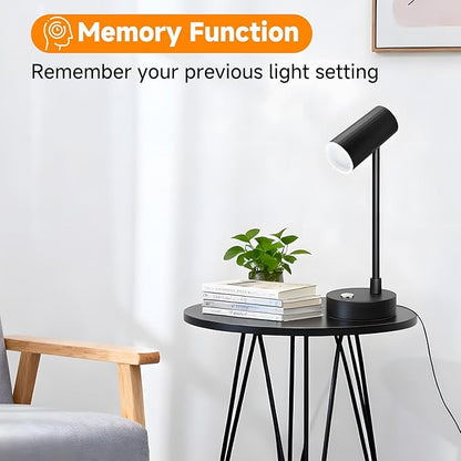 ShineTech Adjustable LED Eye-Caring Desk Lamp, Dimmable Stepless Brightness, 3 Color Modes, Touch Nightstand Lamp for Home Office, Study, Bedroom, Black