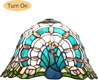12 Inch Red Blue Peacock Lamp Shade Replacement, Only Tiffany Style Stained Glass Lampshades, Retro Bird Light Cover for Bedside Reading Lamp Kitchen Lamp Study Lamp Desk Lamp,Blue