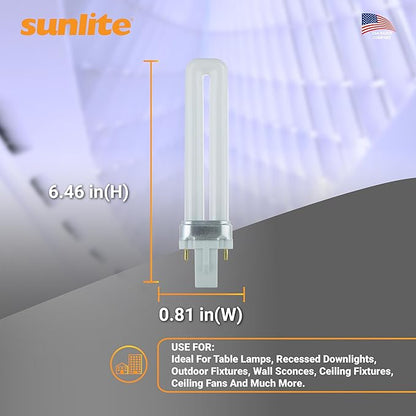 Sunlite PL13/SP41K Compact Fluorescent Single U-Shaped Twin Tube Light Bulb, 13 Watts, 120 Volts, 720 Lumens, 2-Pin GX23 Base, 4100K Cool White, 10 Pack