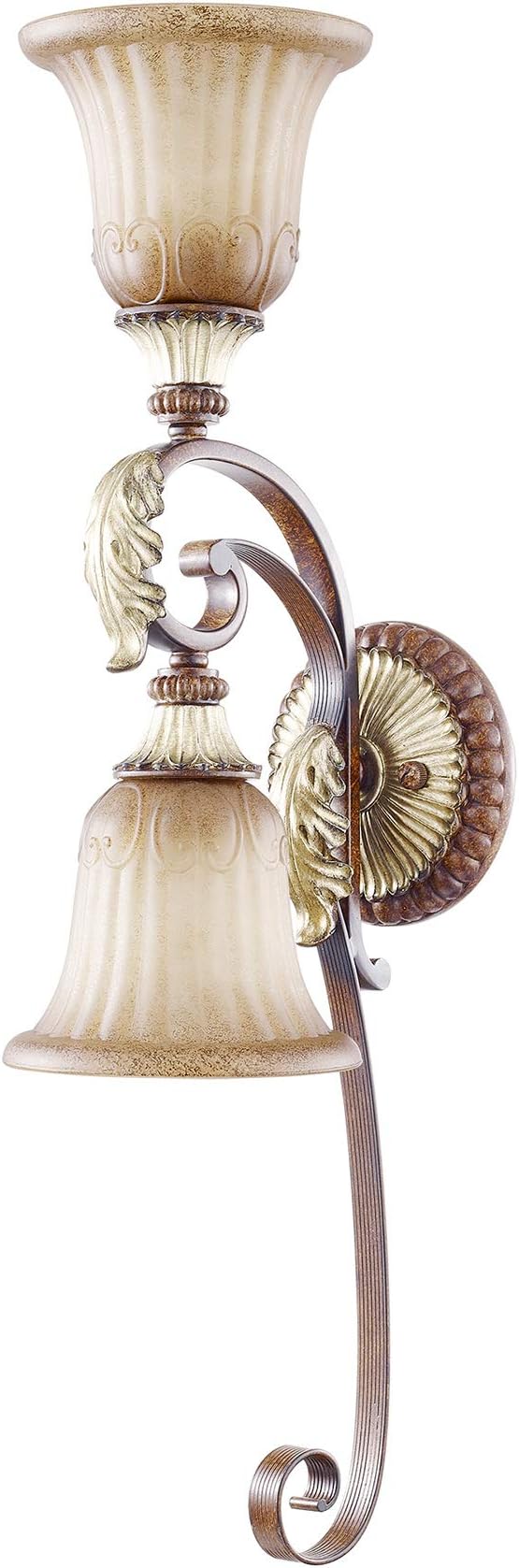 Livex Lighting 8572-63 Villa Verona 2 Light Verona Bronze Finish Wall Sconce with Aged Gold Leaf Accents and Rustic Art Glass