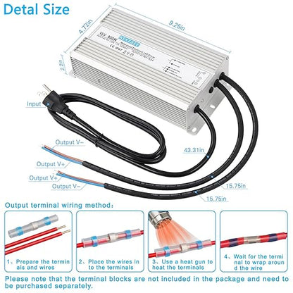 LED Driver 48V800W Waterproof Power Supply AC90-130V to DC48V16.6A Low Voltage Switching Power Supply IP67 Transformer Suitable for Indoor and Outdoor LED Lighting and Any 48V DC Equipment