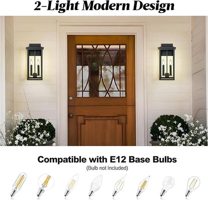 Large Modern Exterior Lighting Fixtures Porch Lights Outdoor Sconce Lights Outdoor Wall Lantern Outside Light Fixtures for House,Front Door,Garage Light Wall Mount Waterproof 2 Pcs E12 Base