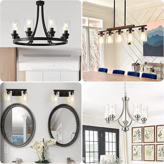 8 Pack Clear Glass Lamp Shade，Glass Shade Covers Replacements for Light Fixtures，Cylinder Globe Glass Shades Covers for Pendant Lights Chandeliers Wall Sconces Bath Vanity Lights