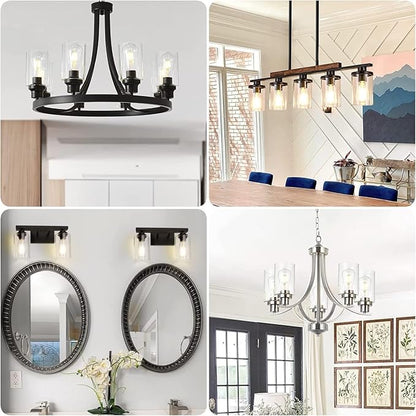 8 Pack Clear Glass Lamp Shade，Glass Shade Covers Replacements for Light Fixtures，Cylinder Globe Glass Shades Covers for Pendant Lights Chandeliers Wall Sconces Bath Vanity Lights