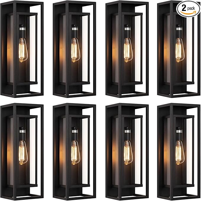8Pack 18inch Outdoor Wall Light Fixtures,Exterior Waterproof Lanterns,Porch Sconces Wall Mounted Lighting with E26 Sockets & Glass Shades,Modern Matte Black Wall Lamps for Patio Front Door Entryway