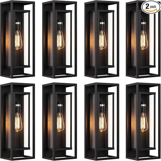 8Pack 18inch Outdoor Wall Light Fixtures,Exterior Waterproof Lanterns,Porch Sconces Wall Mounted Lighting with E26 Sockets & Glass Shades,Modern Matte Black Wall Lamps for Patio Front Door Entryway